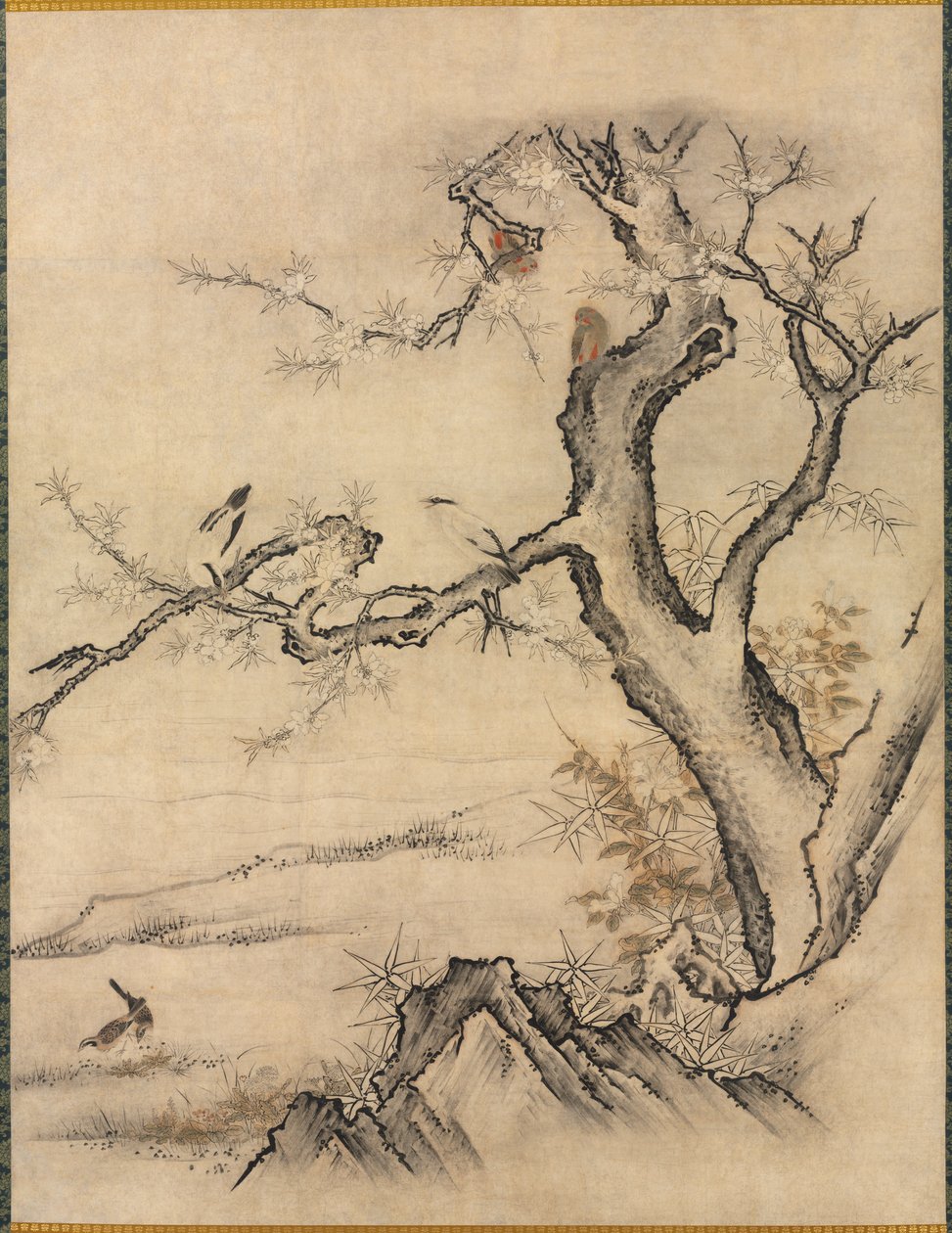 Flowers and Birds in a Spring Landscape by attributed to Kano Motonobu