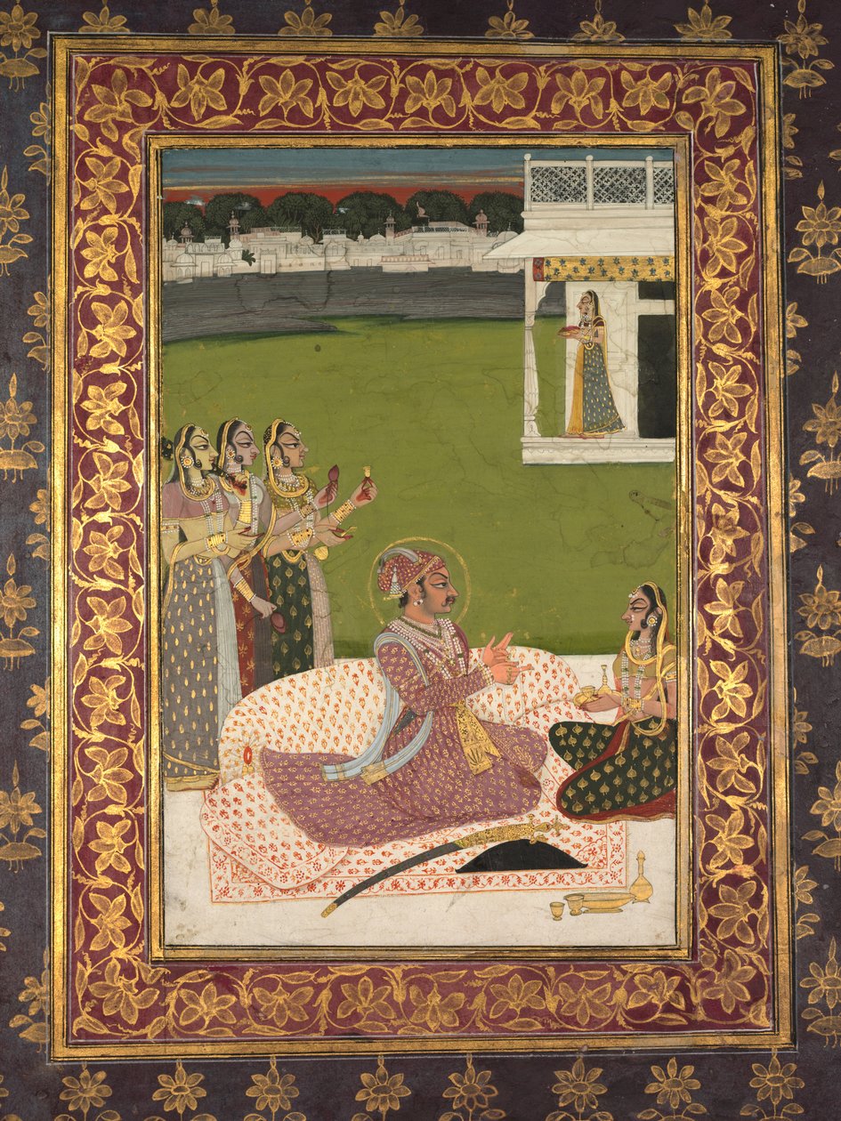 Portrait of Maharaja Savant Singh with Consort, Bani Thani by attributed to Nihal Chand
