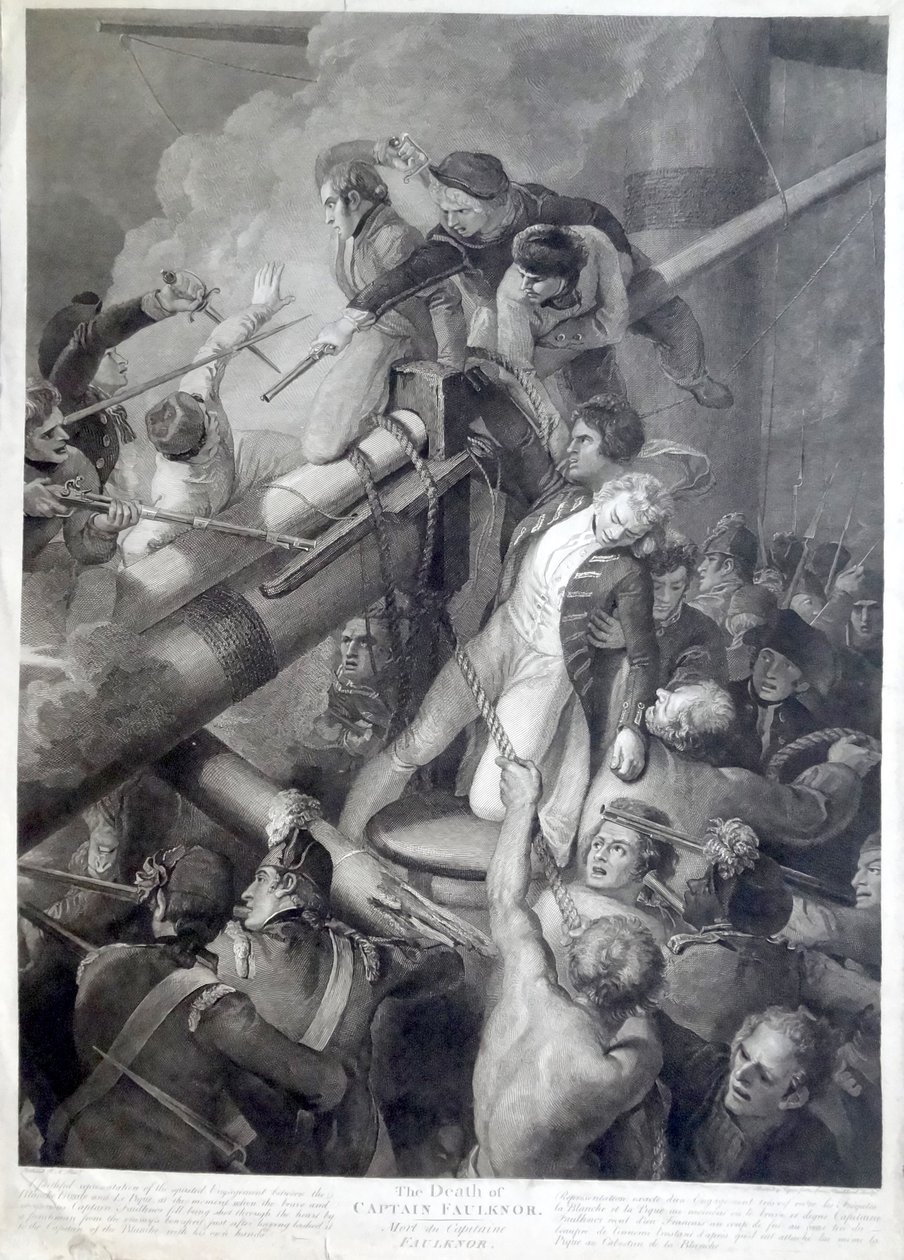 The Death of Captain Faulknor the Younger by burin de Blackberd daprès Stothard Eau forte