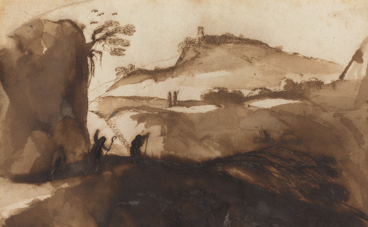 Shepherds Peering into a Chasm by called Guercino Giovanni Francesco Barbieri