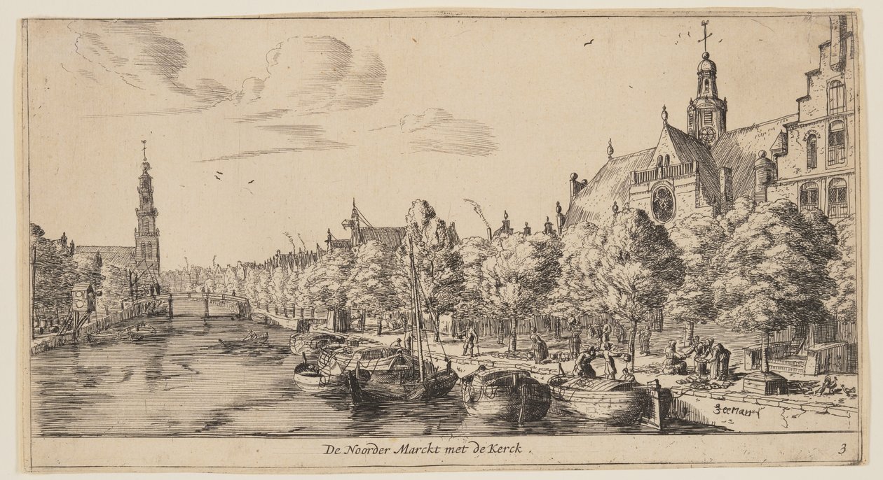 The Northern Market with the Church, from Views of Amsterdam by called Zeeman Reinier Nooms