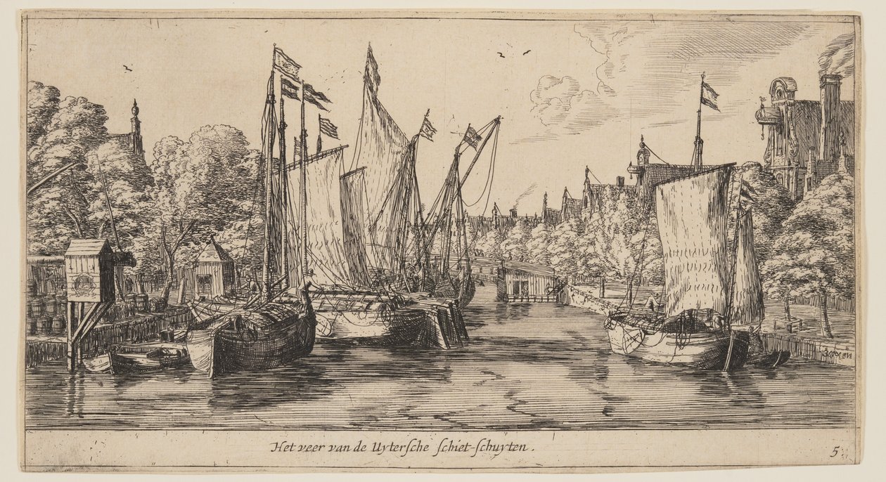 The Ferry of the Outer Shooting Boats, from Views of Amsterdam by called Zeeman Reinier Nooms