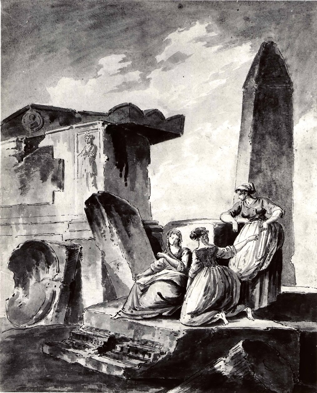 Three Young Girls by Ruins by copy after Hubert Robert.