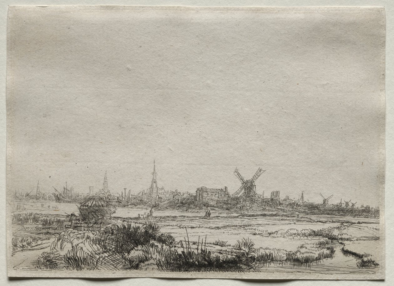Copy of View of Amsterdam from the North West by copy after Rembrandt van Rijn