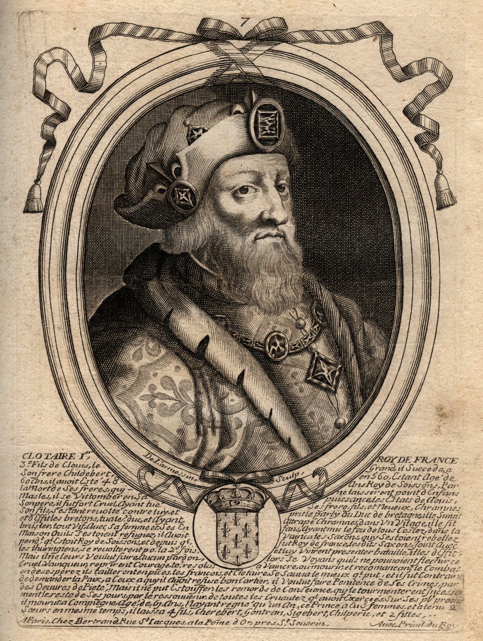 Portrait of Clotaire I (497 - 561), King of Neustria and King of the Franks - Clotaire I, King of the Franks - Engraving from 