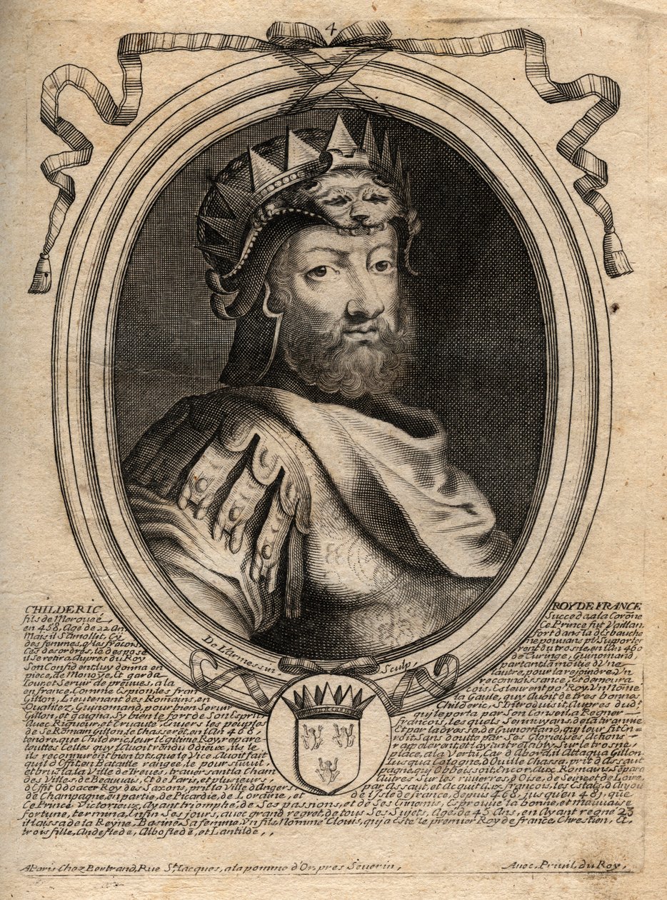 Portrait of Childeric I, king of the Salians Francs (436-481) - CHILDERIC I King of Salian Franks - engraving from 