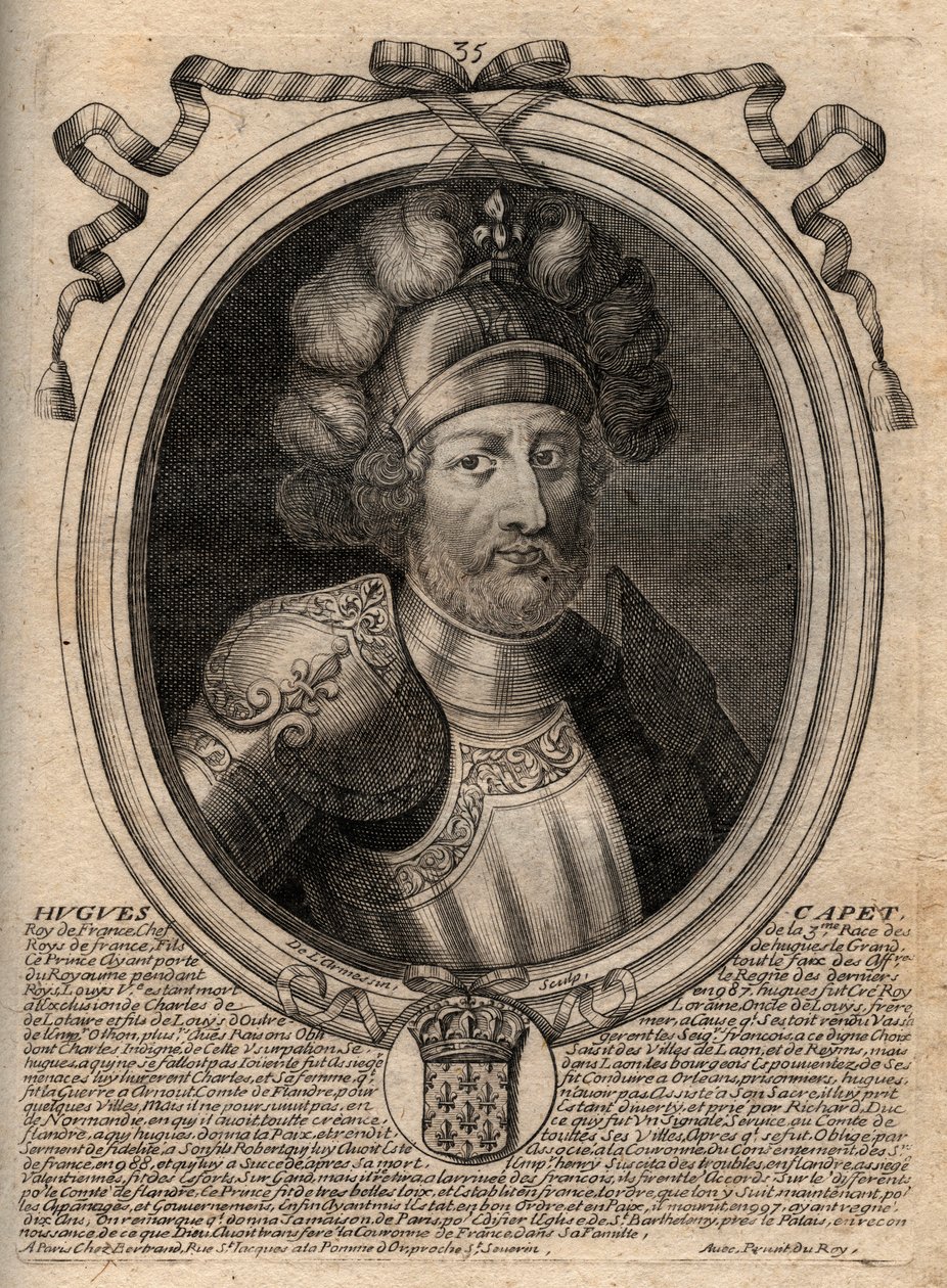 Portrait of Hugues I Capet (c.941-996), King of France - Engraving from 