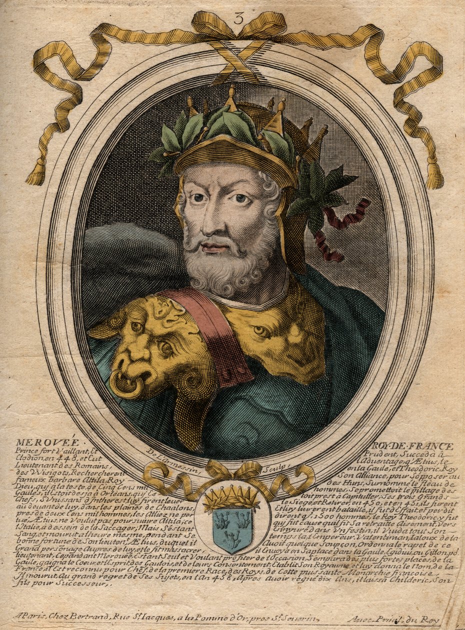 Portrait of Merovee, King of the Salian Franks. Engraving from 