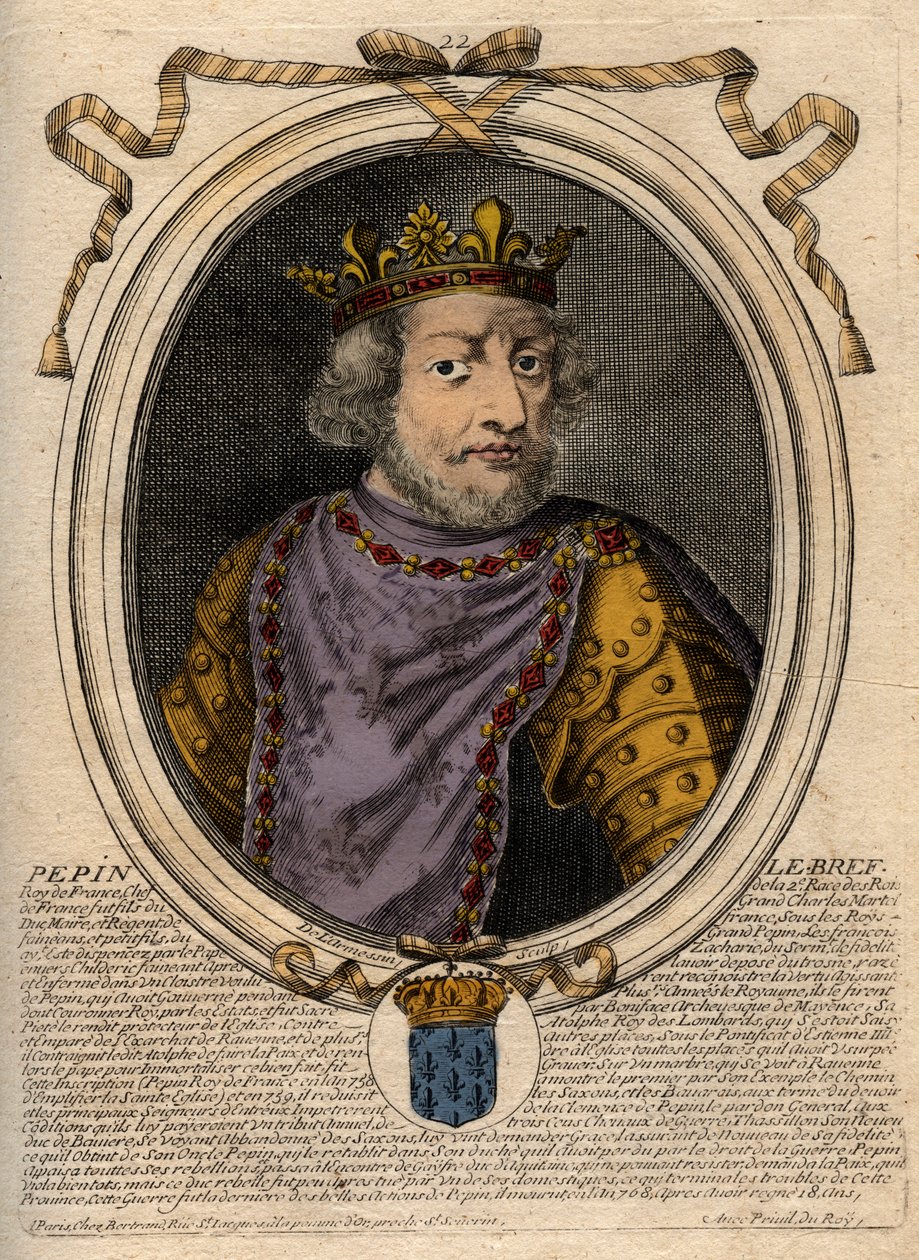 Portrait of Pepin III (Pepin the Short) King of the Franks - engraving from 
