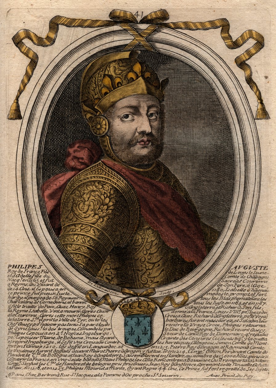 Portrait of Philip II, King of France - engraving from 