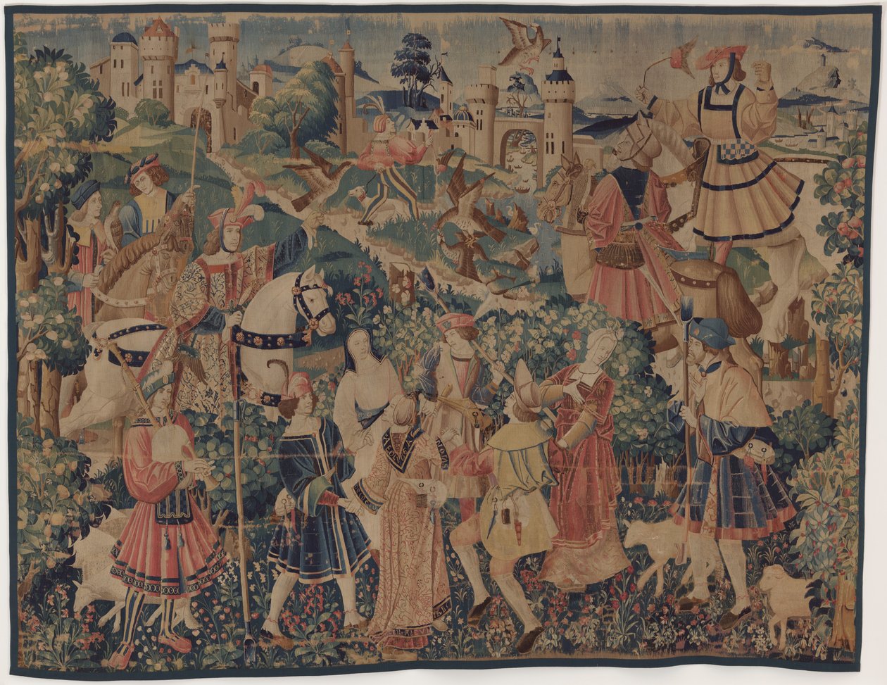Hunting and Pastoral Scenes, with a bagpiper and dancers by design probably French 16th Century, Paris; woven in southern Netherlands or Paris in an undetermine workshop