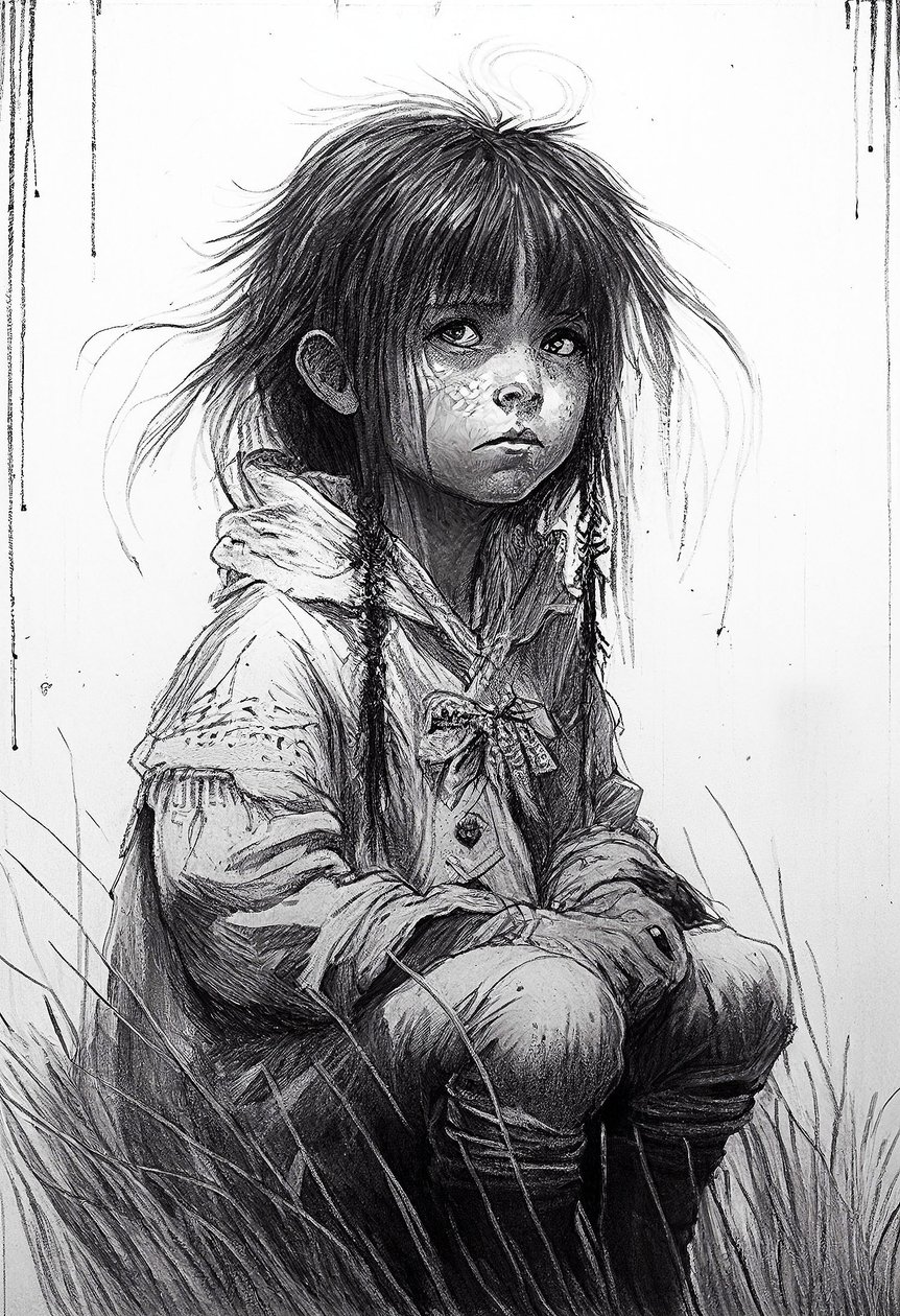 An Innocent Child Girl, Drawing Portrait, Art Prints by F. Abderrahim