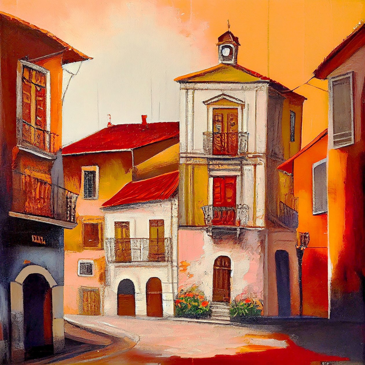 Beautiful Vintage Paintings of Old Village in Warm Tones by F. Abderrahim
