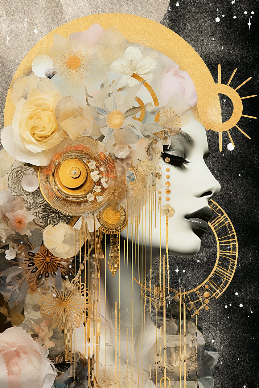 Gold & Pastel Coloring New Moon in Virgo by F. Abderrahim