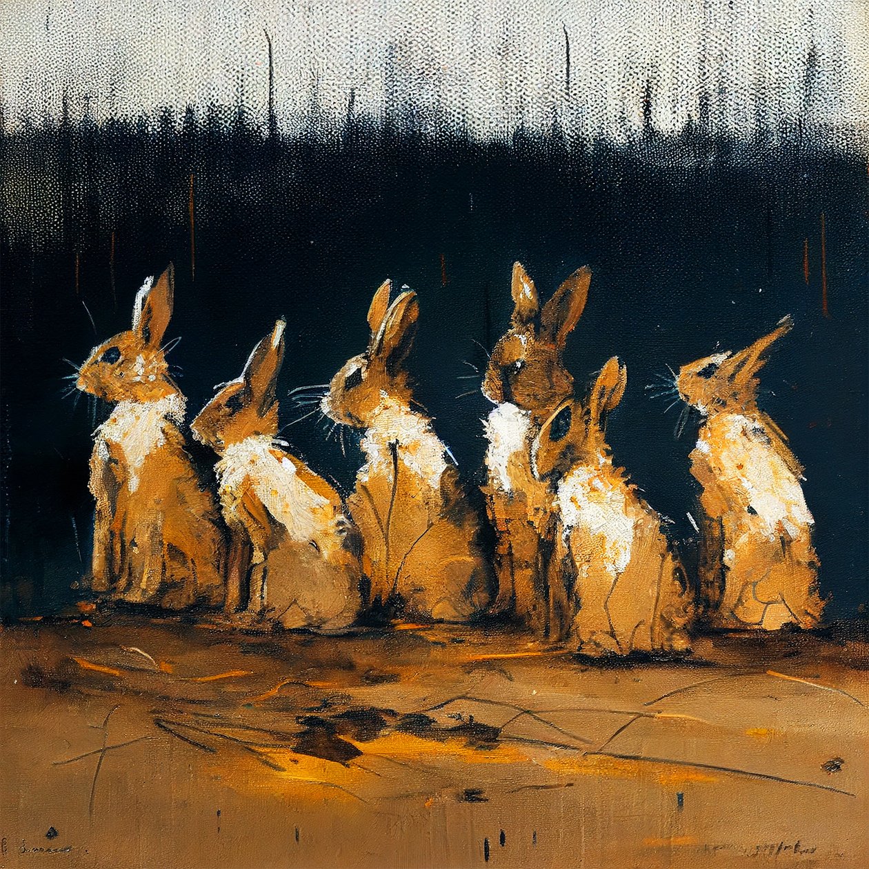 Rabbits Painting with Figurative Style, Wall Art Prints by F. Abderrahim