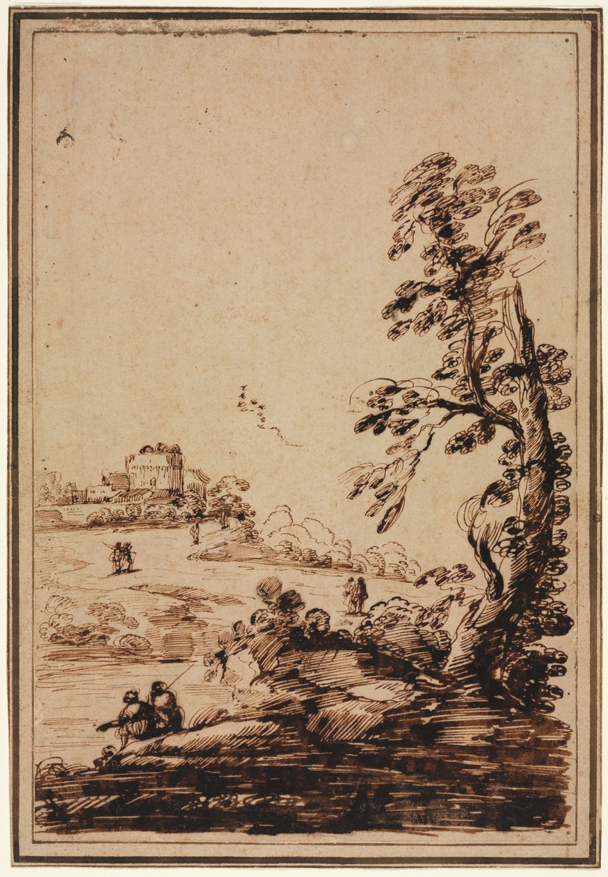 Landscape with Small Group of Buildings by imitator of Guercino
