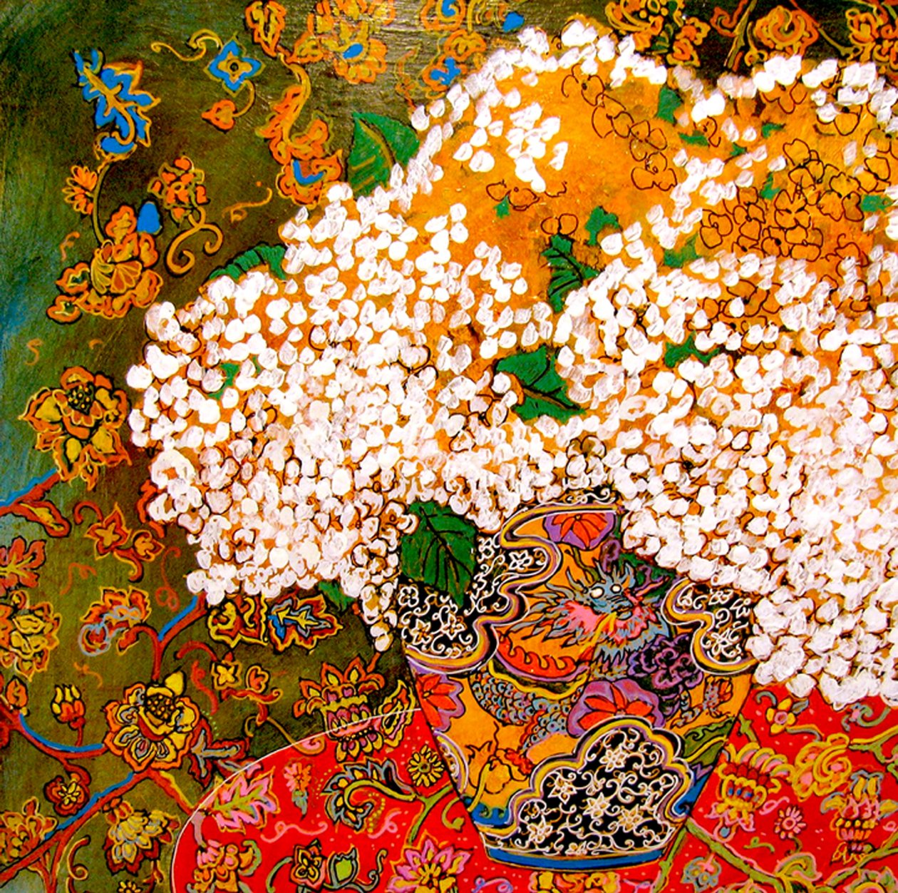Flowers in Chinese Vase by linda arthurs