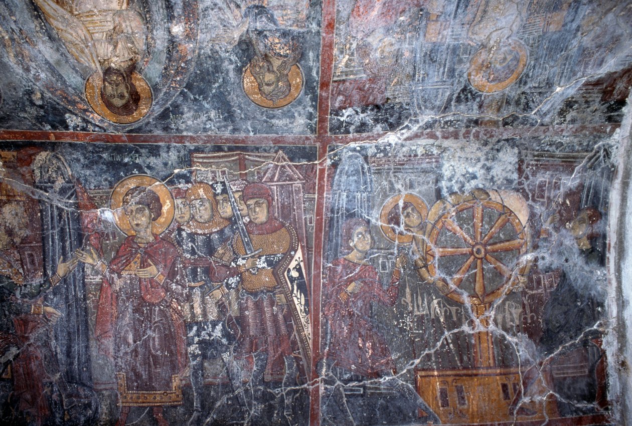 Religious-themed fresco, by Ioannis Pagomenos, fresco in Byzantine church of St George, Anidri, Crete, Greece by Theodore Charles Ange Coquelin