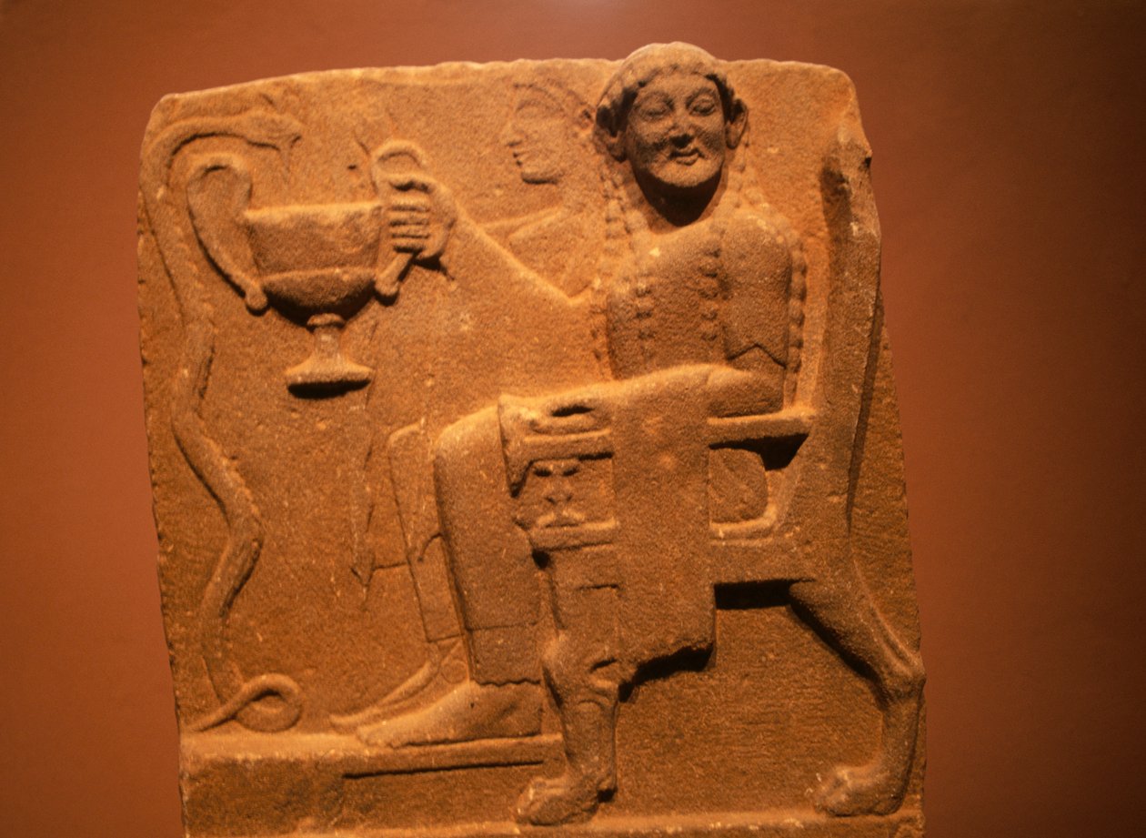 Stele with relief depicting deities and snakes, from Sparta, Greece by Theodore Charles Ange Coquelin