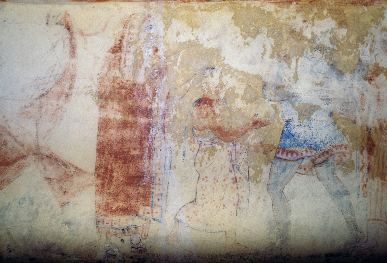 Woman and youth, fresco, Tomb of Blue Demons, Necropolis of Tarquinia, Lazio, Italy, Etruscan civilization, 5th century BC by Theodore Charles Ange Coquelin