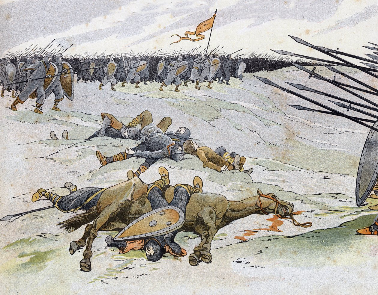 Franco-English War: soldiers who died at the Battle of Bouvines on 27/07/1214 which opposed the French army of Philippe Auguste to the Flemish and Welfs of Othon IV. in 