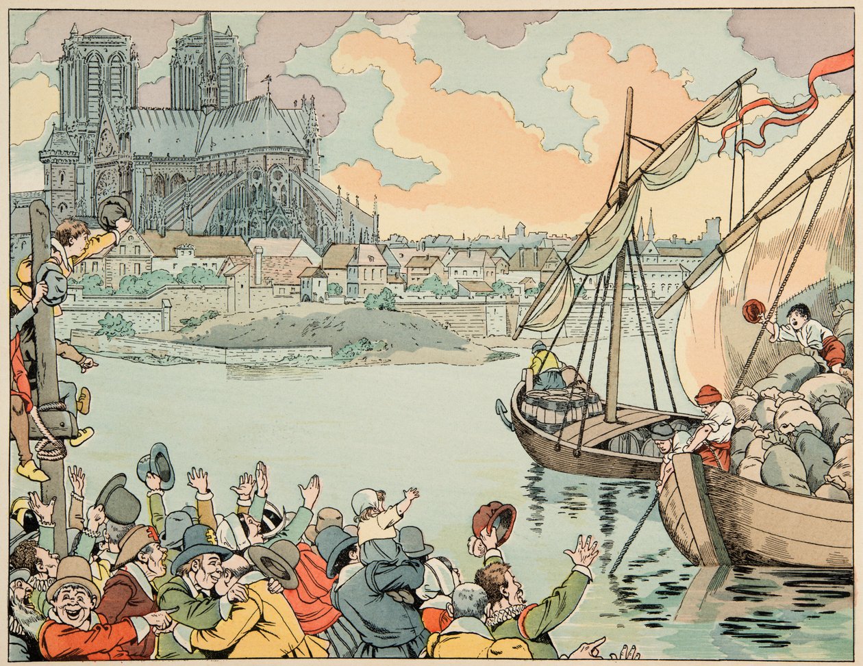 Illustration from the Book Le Bon Roy Henri, Illustrated by Jacques Marie Gaston Onfray de Breville dit JOB: Paris Refuitaille by pseudonym for Onfray de Breville Jacques Job