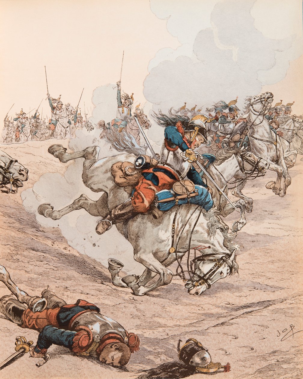 Charge of the battleships at the Battle of Reichshoffen (or Fröschwiller Woerth) in 1870 by pseudonym for Onfray de Breville Jacques Job