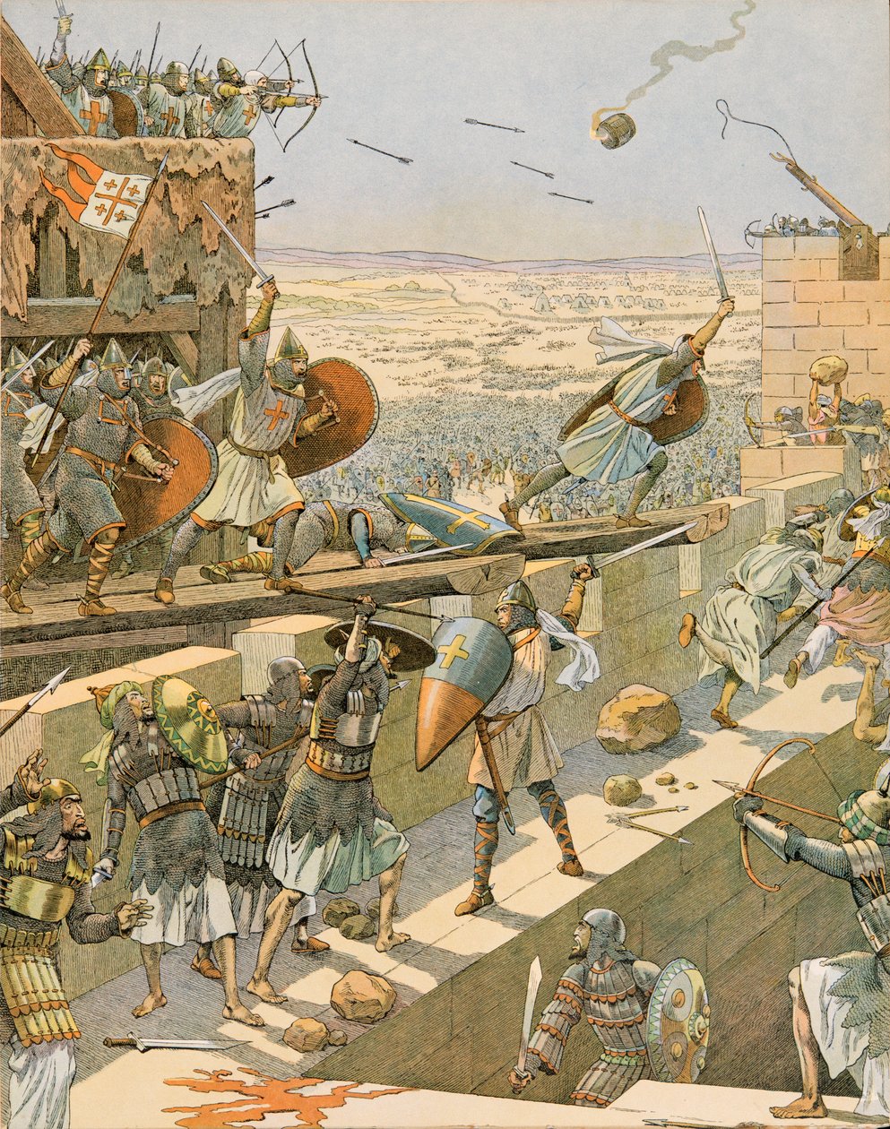 History of Belgium: Englebert and Lietaud de Tournai Storming Jerusalem in 1099 by pseudonym for Onfray de Breville Jacques Job