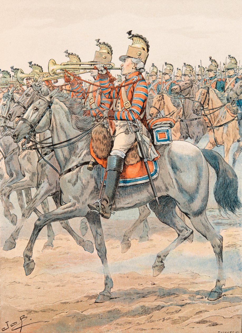 Outfit of the French Troops at All Times: Trumpet of the Orleans Regiment - Dragons (1781) by pseudonym for Onfray de Breville Jacques Job