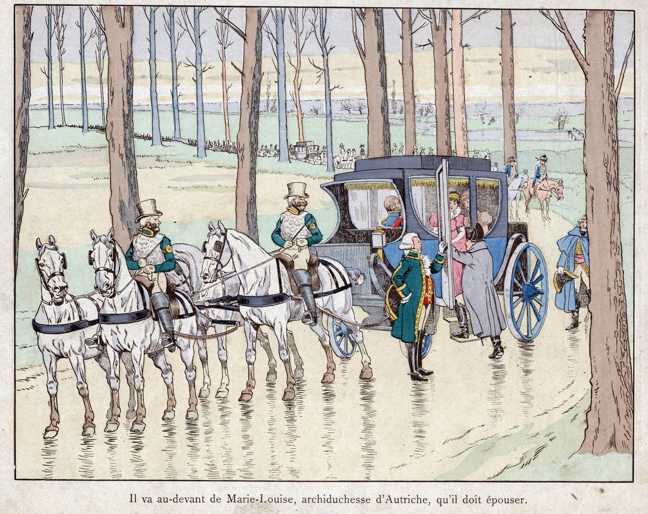 Napoleon meeting Archduchess Marie-Louise of Austria - 1810 (lithograph by Job from Le Grand Napoleon des Petites Enfants) by pseudonym for Onfray de Breville Jacques Job
