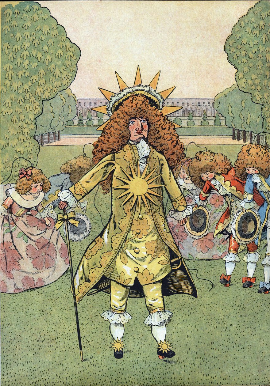 Scene of the History of France in Toys: Portrait of the King of France Louis XIV in the Gardens of Versailles with His Court Pulling Reverence by pseudonym for Onfray de Breville Jacques Job