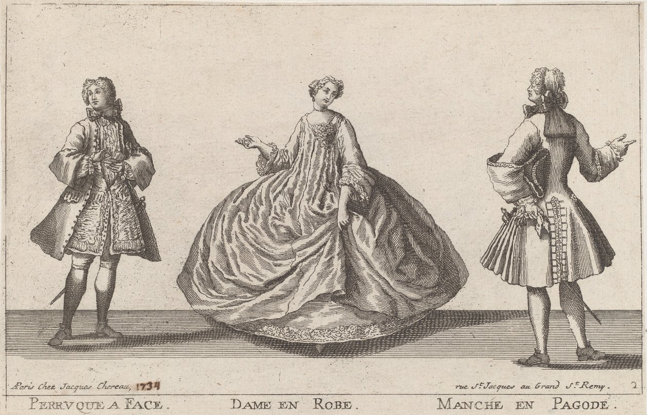 Wig with Face / Lady in Dress / Pagoda Sleeve by published by Jacques Chéreau