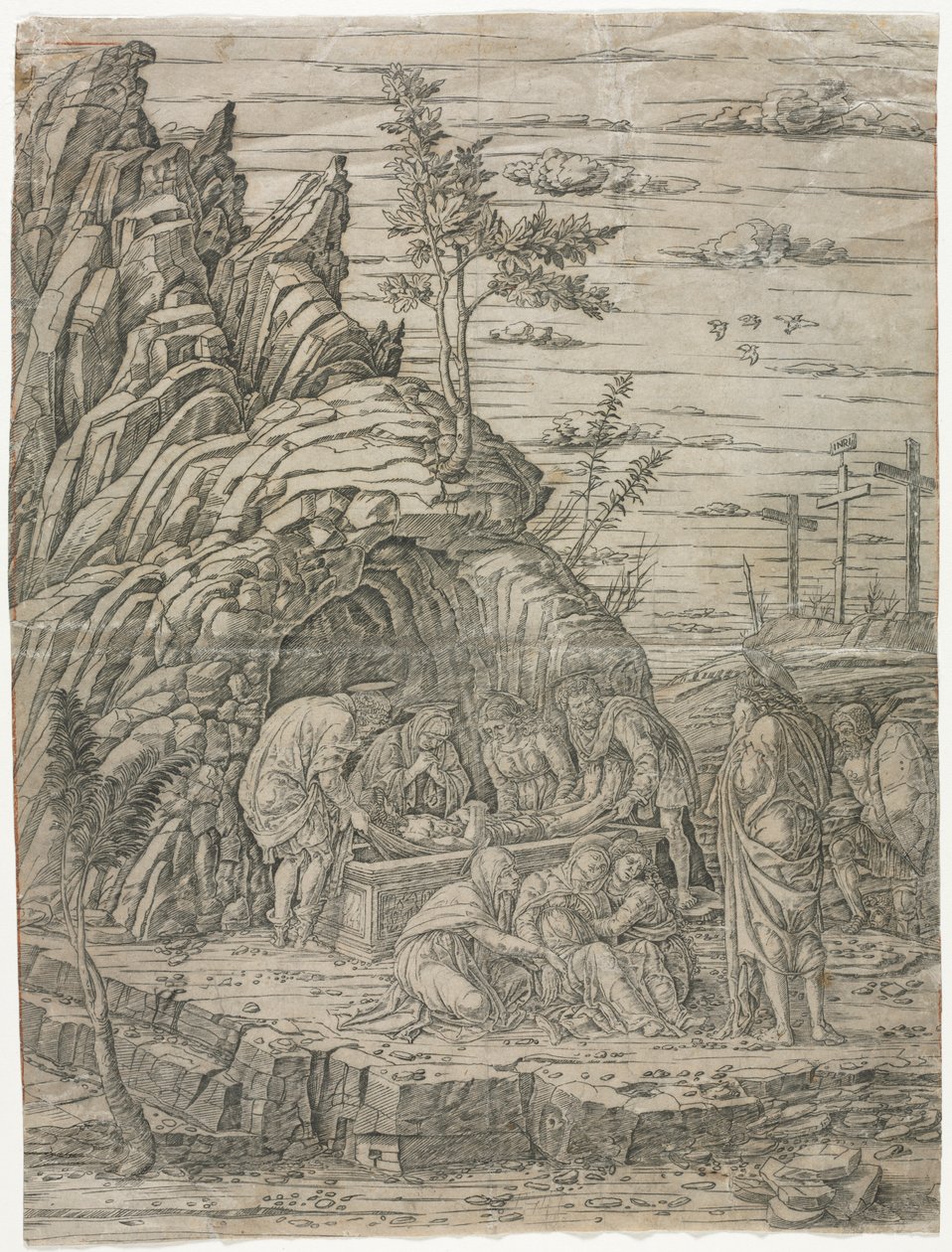 The Entombment with the Four Birds by school of Andrea Mantegna