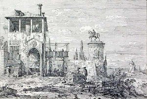 Landscape with an Equestrian Monument by Canaletto