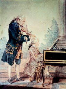 Wolfgang Amadeus Mozart as a Child Playing Piano with His Father Leopold