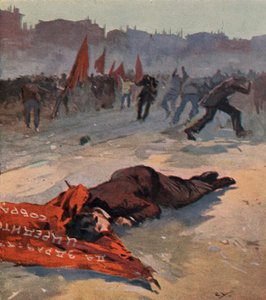 Killing of a Socialist Revolutionary Party activist named Gorbachevskaya by Bolshevik Red Guards during a demonstration, Petrograd, Russia