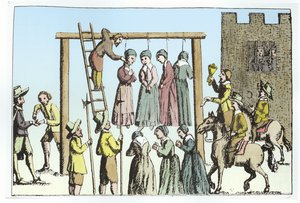 An Execution of Witches in England (engraving) by (after) English School