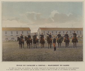 Cavalry School on Horseback, Saber Handling by (after) French Photographer