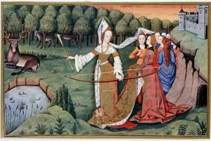 Diane (Artemis) - Chromolithography from a 15th Century Illumination by (after) French School