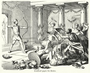 Odysseus slaying the suitors of Penelope by (after) German School