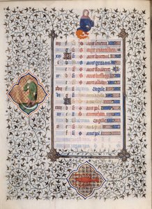 Page of the manuscript Les Tres Riches Hours du Duke Francois de Guise: Cancer and a man with a sickle by (and workshop) Boucicaut Master