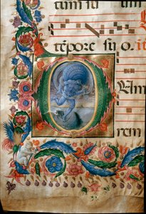 Lettrine with representation of Aeolus, the keeper of the winds
