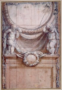 Two putti supporting a blank medallion by (c.1489 1534) Correggio