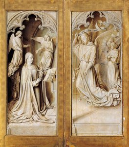 Annunciation in grisaille, exterior wings of triptych altarpiece