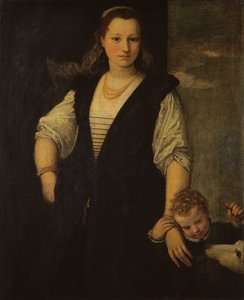Portrait of a Woman with a Child and a Dog