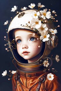 Child astronaut on the planet Flowers