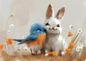 Cute bird and rabbit manga drawing by F. Abderrahim