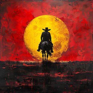 Vintage Western Cowboy and Sunset Cartoon Poster