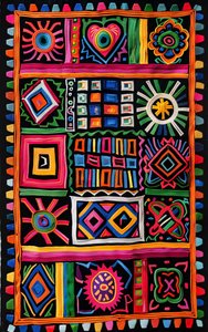 Colorful traditional naive rug pattern by F. Abderrahim