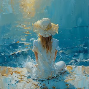 Abstract painting: beautiful girl in a sea breeze